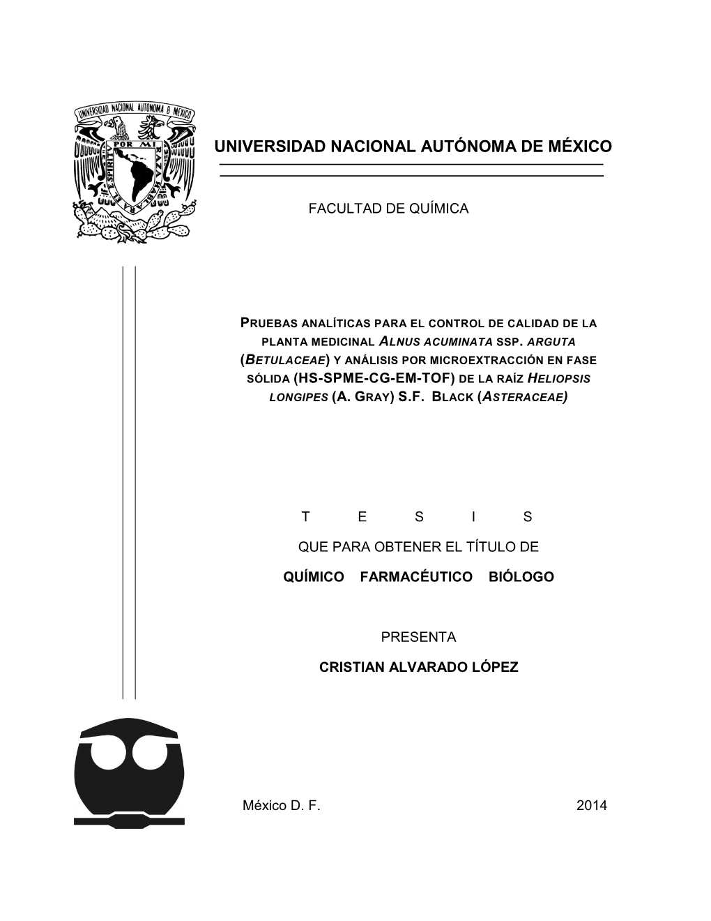 Facultad De Química Pruebas Analíticas Para El Control De Calidad De La