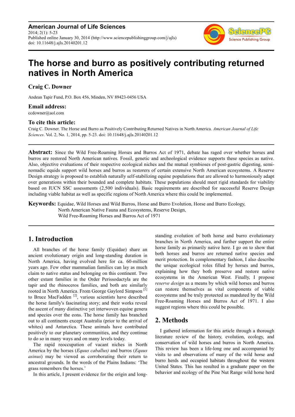 The Horse and Burro As Positively Contributing Returned Natives in North America