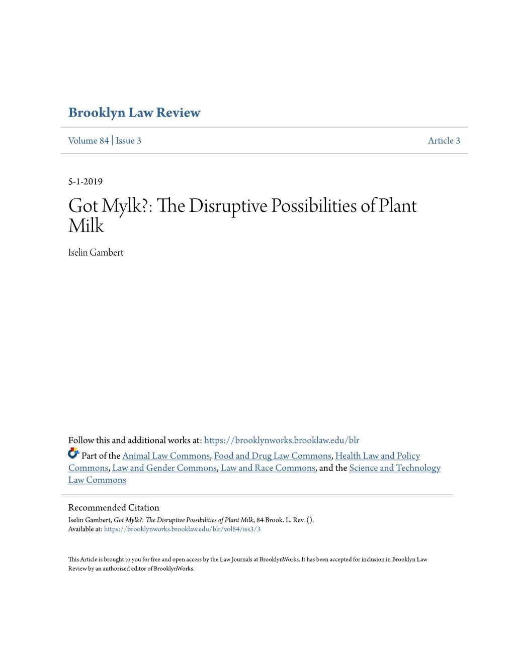 The Disruptive Possibilities of Plant Milk Iselin Gambert