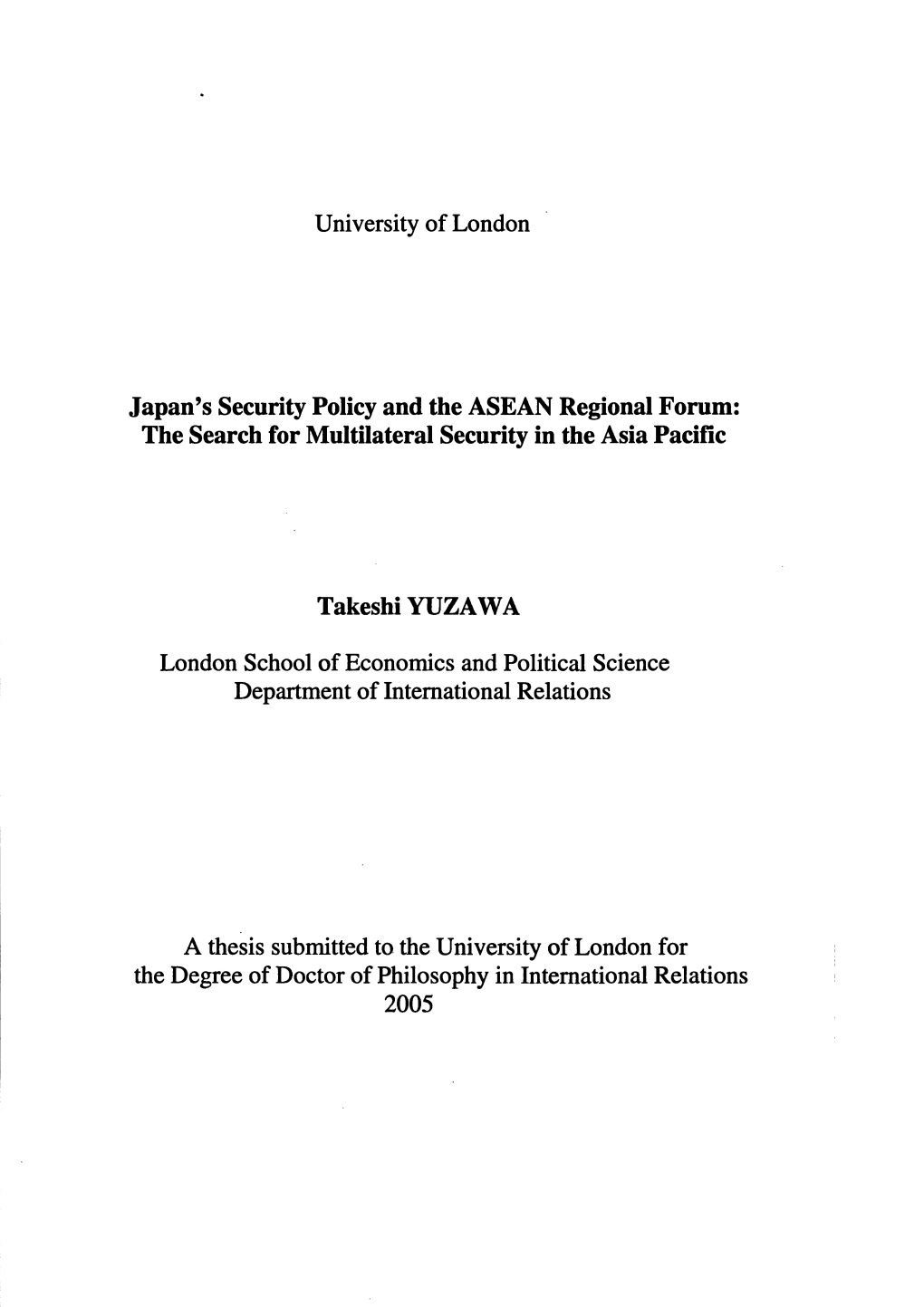 University of London Japan's Security Policy and The