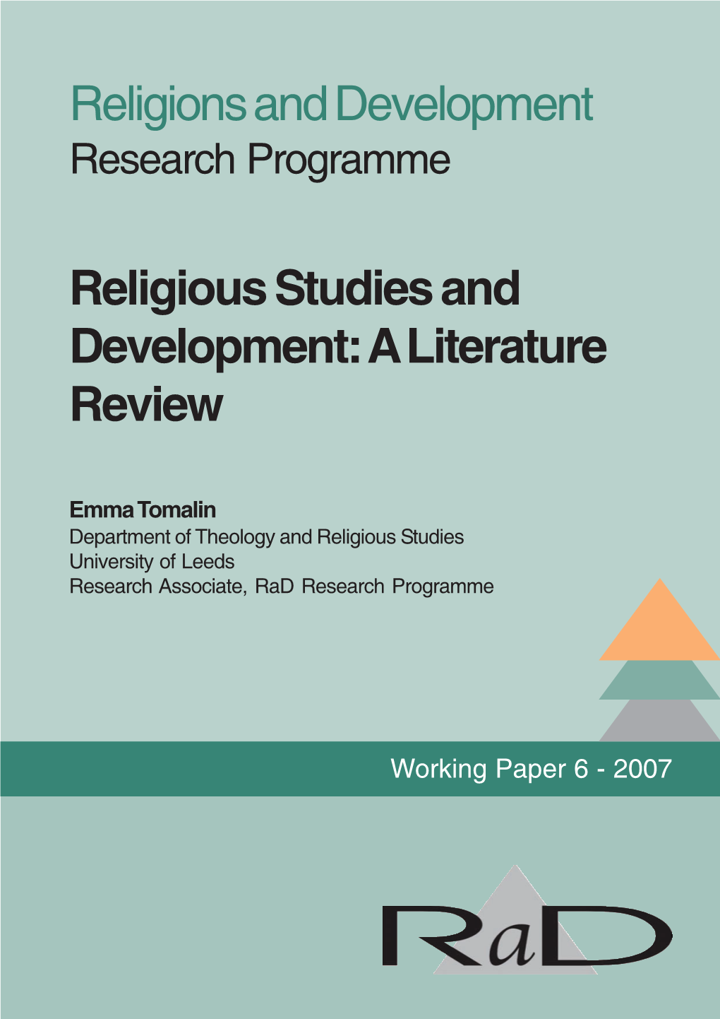 Religious Studies and Development: a Literature Review