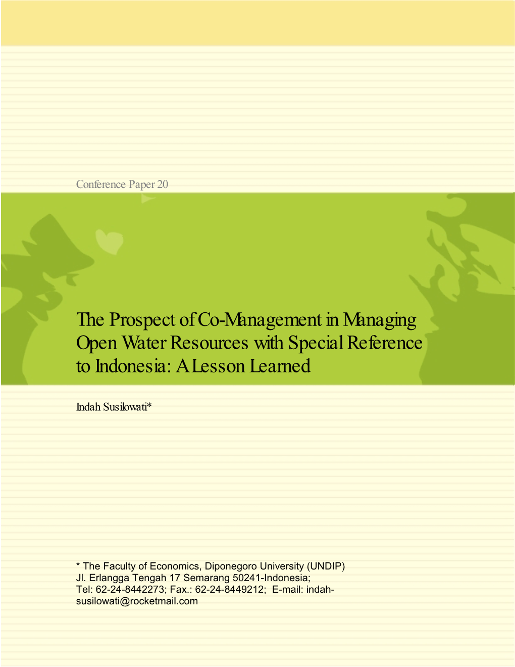 The Prospect of Co-Management in Managing Open Water Resources with Special Reference to Indonesia: a Lesson Learned