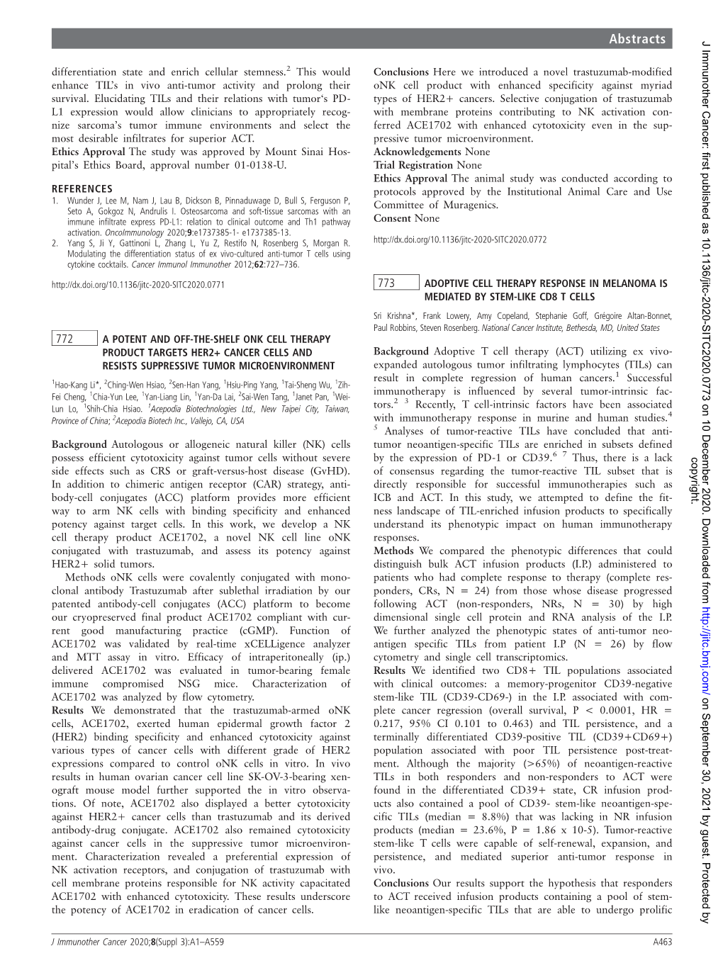 773 Adoptive Cell Therapy Response in Melanoma Is Mediated by Stem