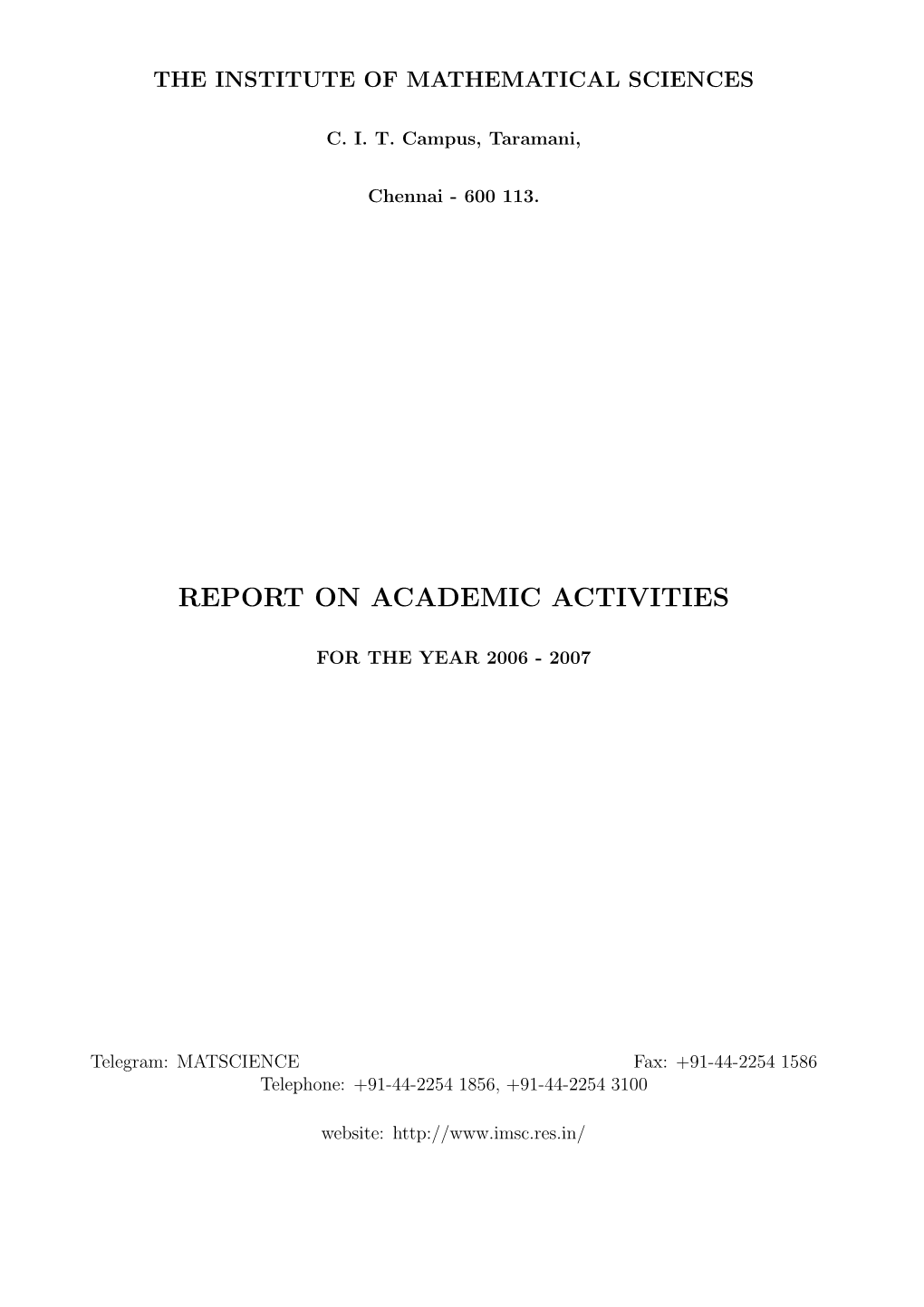 Report on Academic Activities