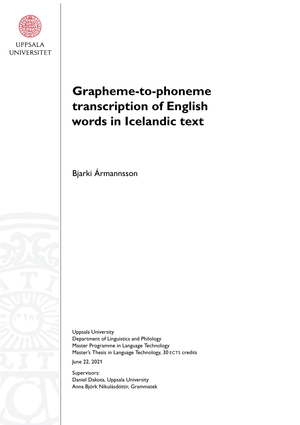 Grapheme-To-Phoneme Transcription of English Words in Icelandic Text