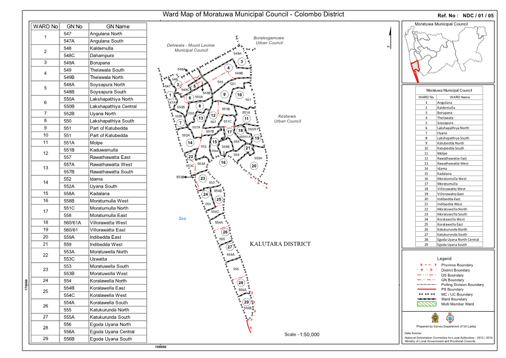 Ward Map of Moratuwa Municipal Council - Colombo District Ref