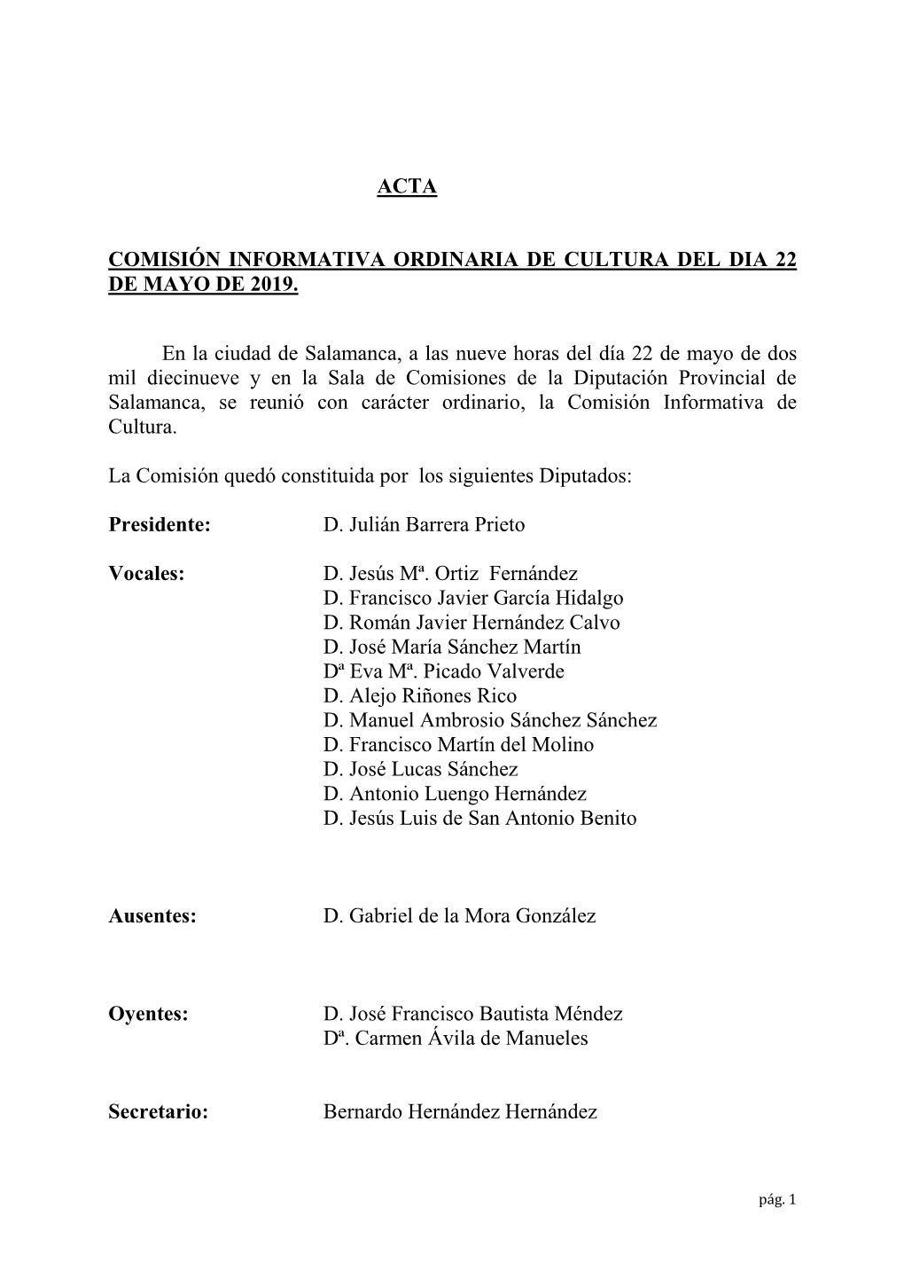 Acta Comisión Informativa Ordinaria De Cultura Del