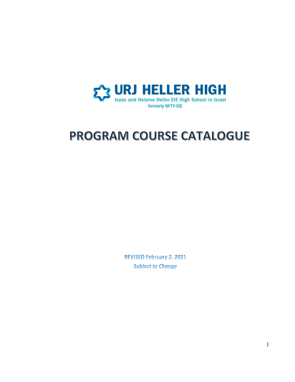 Program Course Catalogue Table of Contents