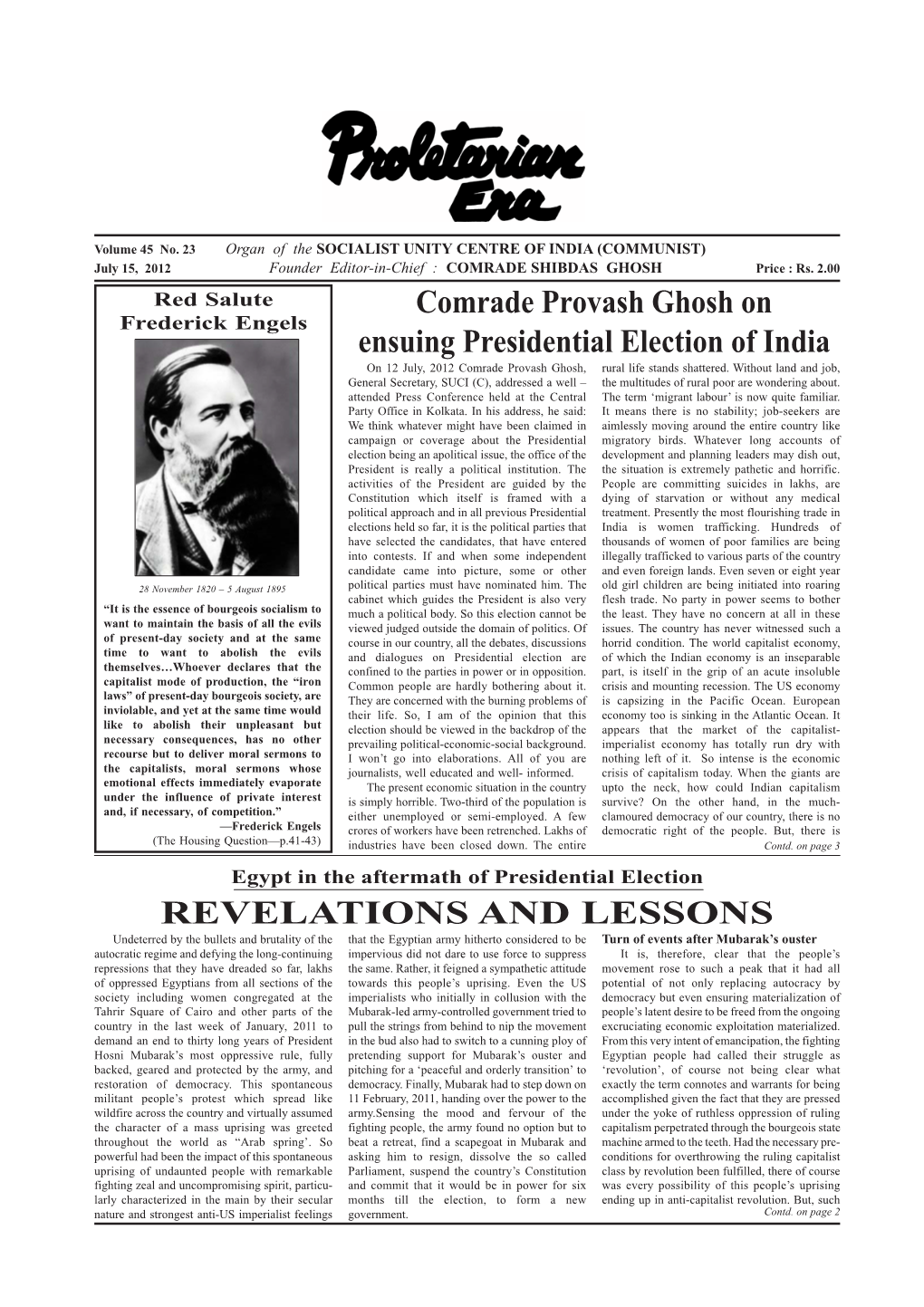 Comrade Provash Ghosh on Ensuing Presidential Election of India