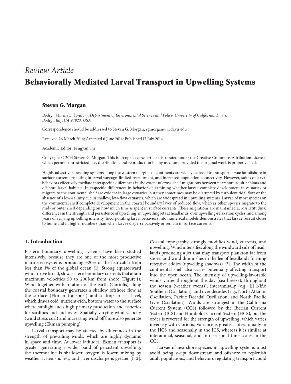 Review Article Behaviorally Mediated Larval Transport in Upwelling Systems