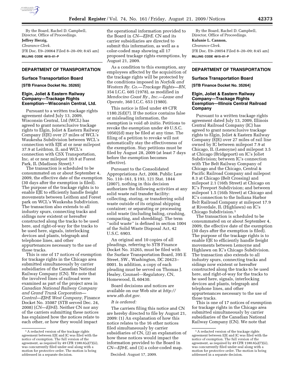 Federal Register/Vol. 74, No. 161/Friday, August 21, 2009/Notices