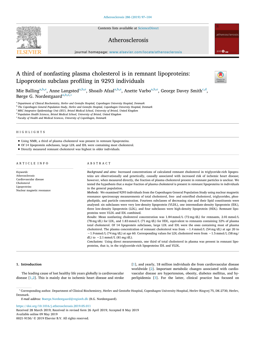 A Third of Nonfasting Plasma Cholesterol Is in Remnant Lipoproteins Lipoprotein Subclass Profiling in 9293 Individuals