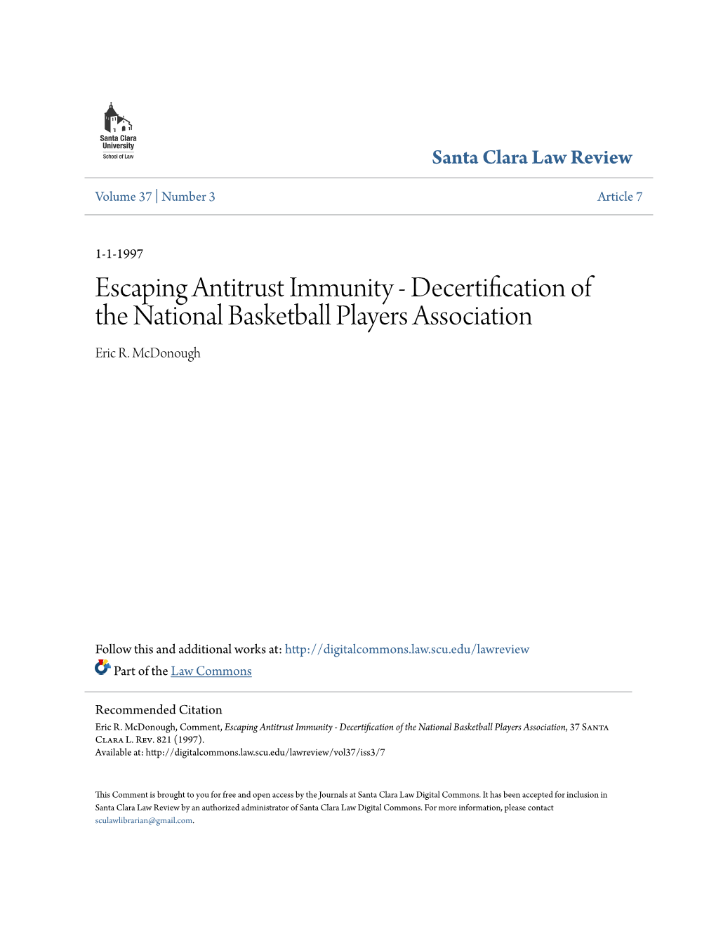 Decertification of the National Basketball Players Association Eric R