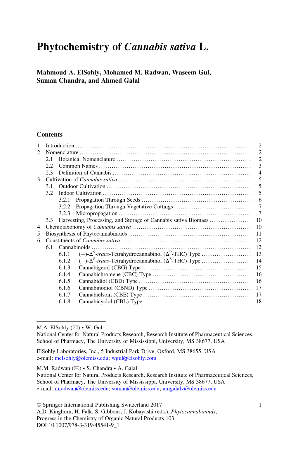 Phytochemistry of Cannabis Sativa L