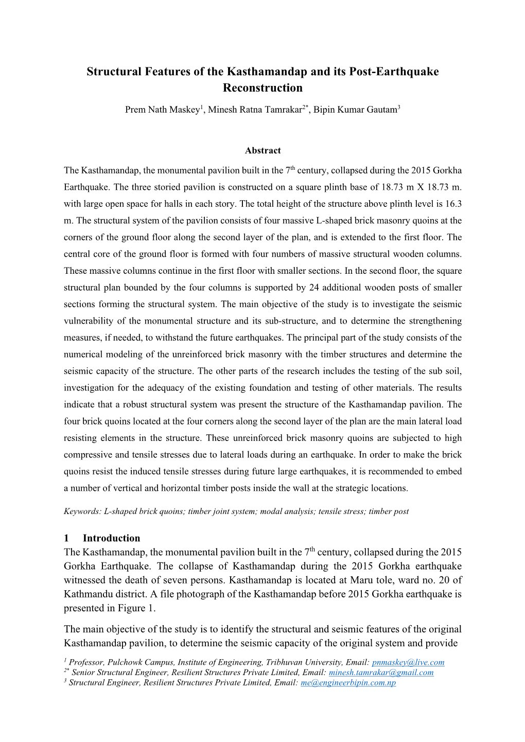 Structural Features of the Kasthamandap and Its Post-Earthquake Reconstruction