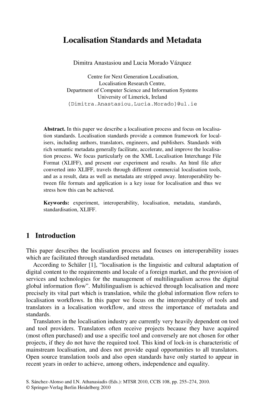 Localisation Standards and Metadata