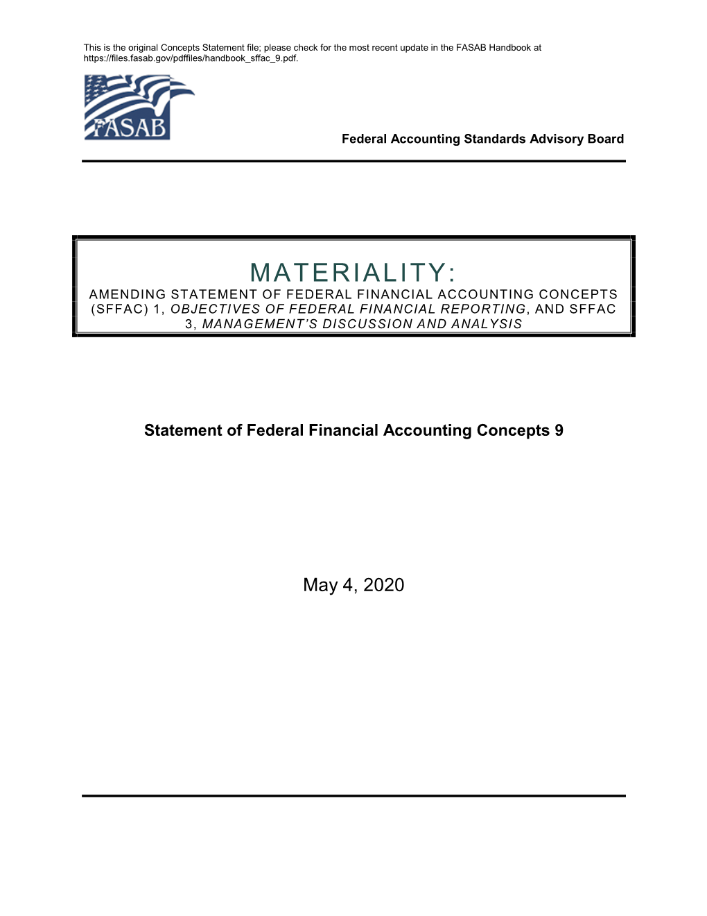 SFFAC 9—Materiality: Amending Statement of Federal Financial