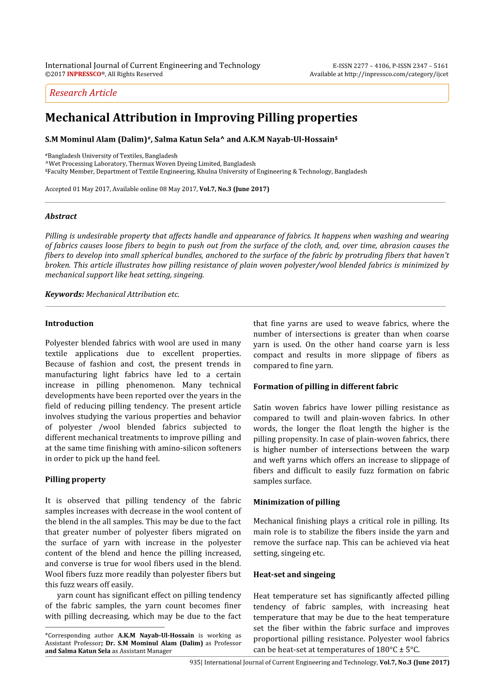 Mechanical Attribution in Improving Pilling Properties