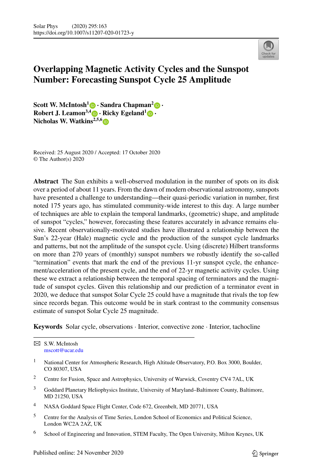 Overlapping Magnetic Activity Cycles and the Sunspot Number: Forecasting Sunspot Cycle 25 Amplitude