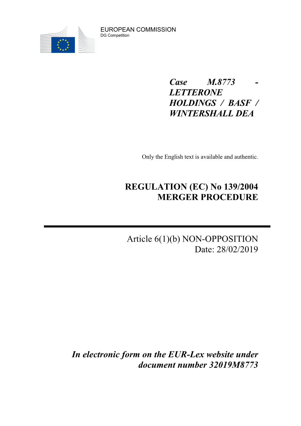 Case M.8773 - LETTERONE HOLDINGS / BASF / WINTERSHALL DEA