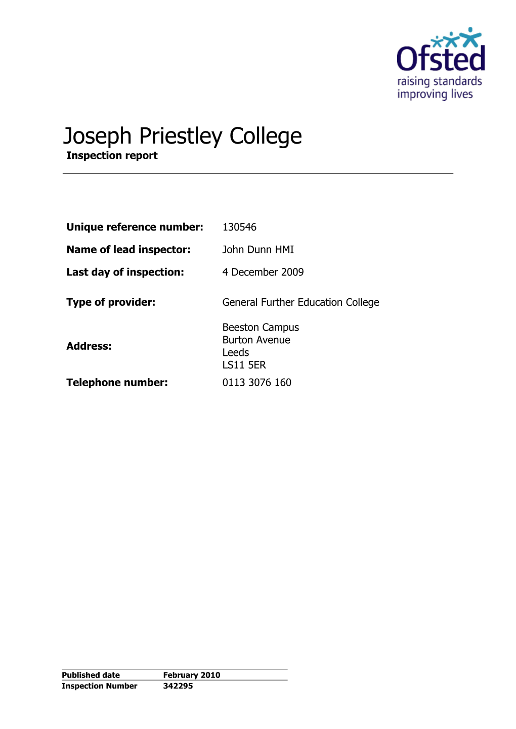 Joseph Priestley College Inspection Report