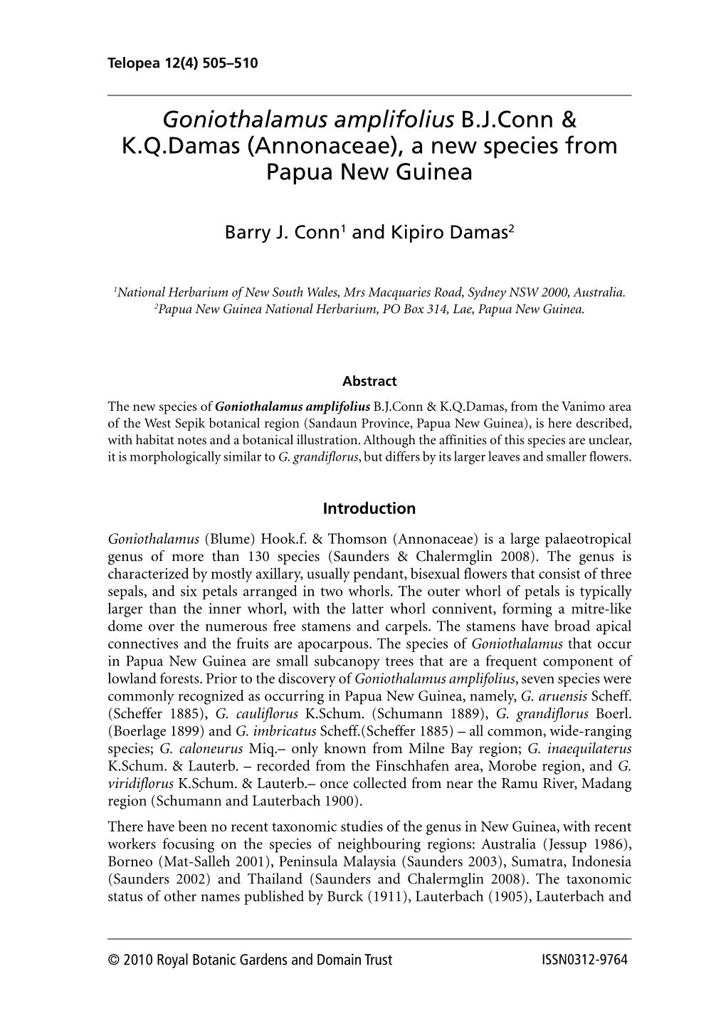 Goniothalamus Amplifolius B.J.Conn & K.Q.Damas (Annonaceae), a New Species from Papua New Guinea