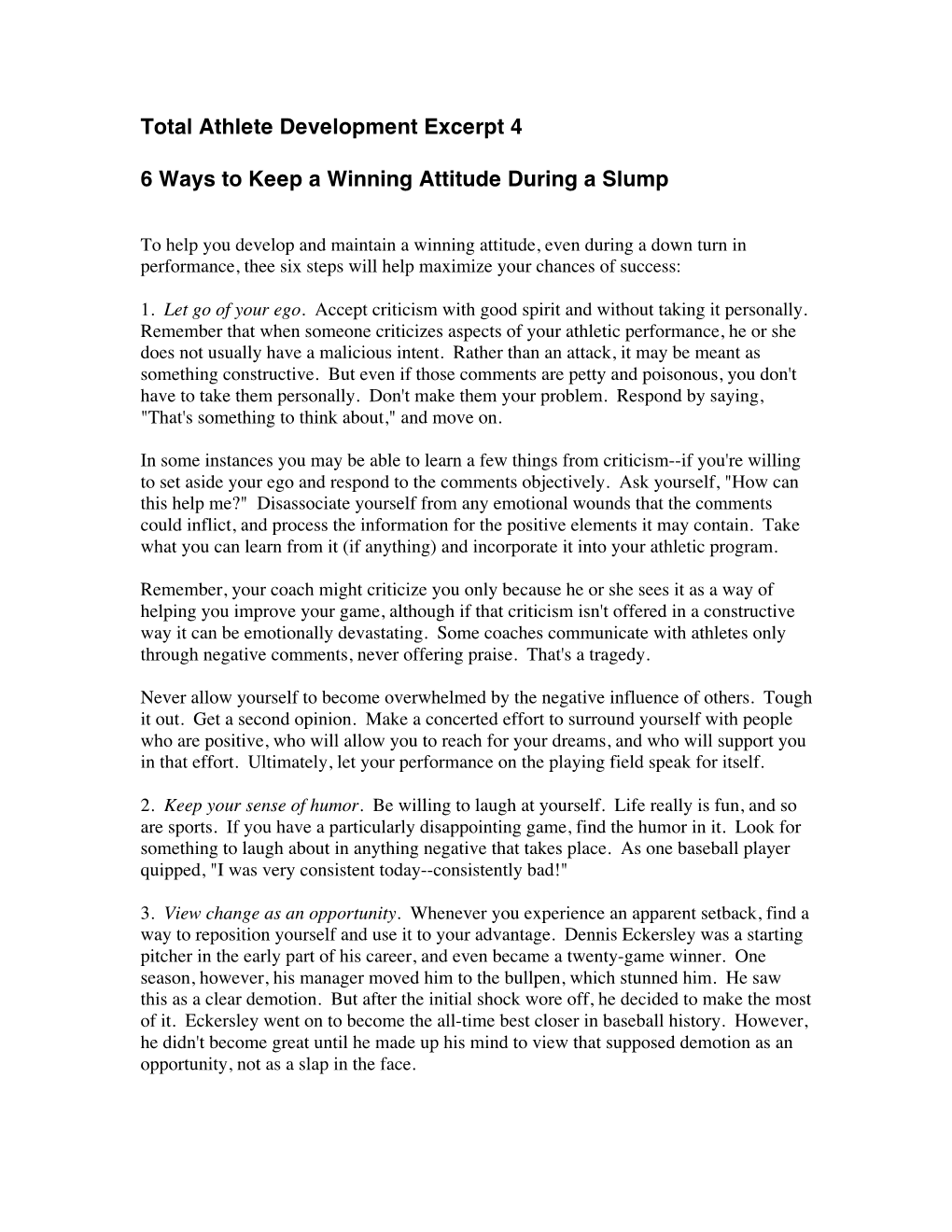 Total Athlete Development Excerpt 4 6 Ways to Keep a Winning Attitude During a Slump