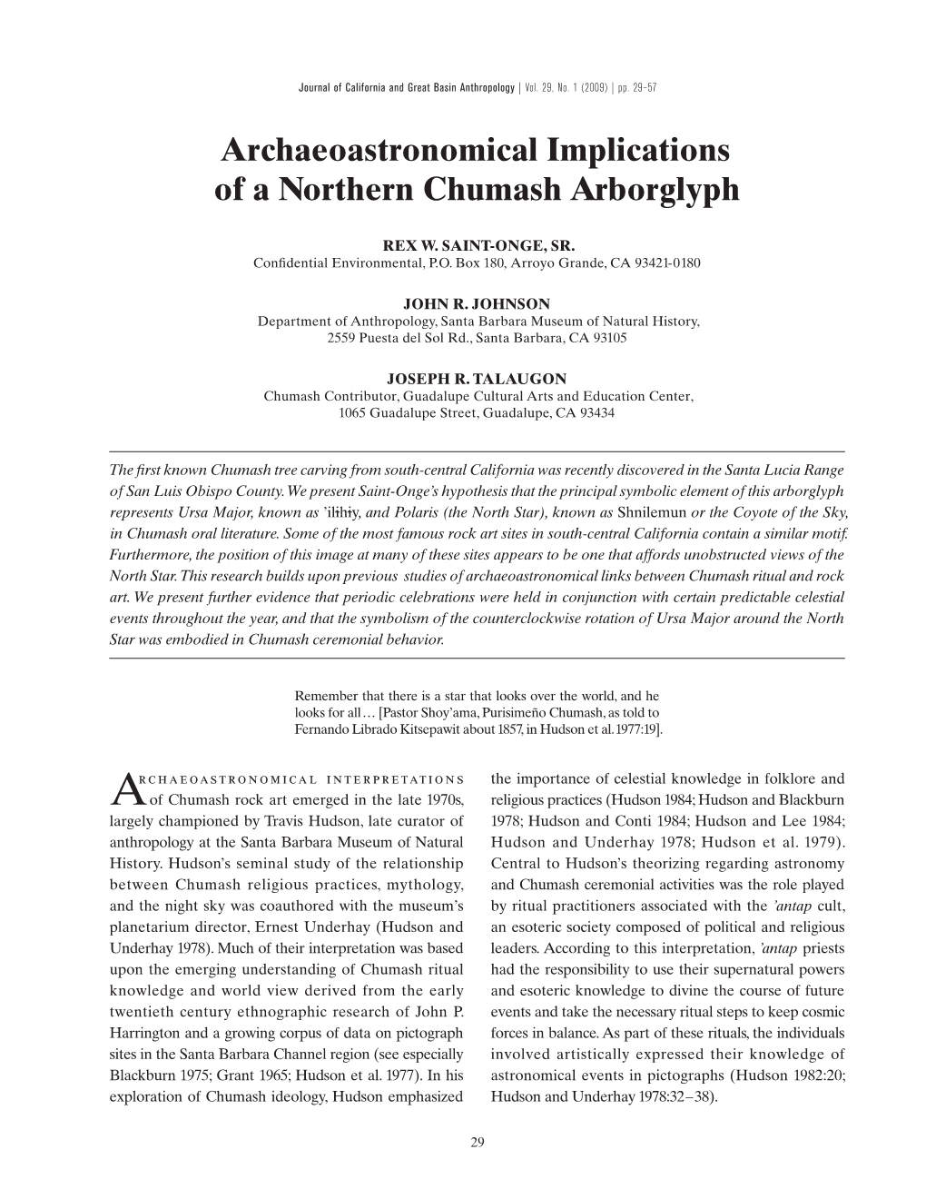 Archaeoastronomical Implications of a Northern Chumash Arborglyph
