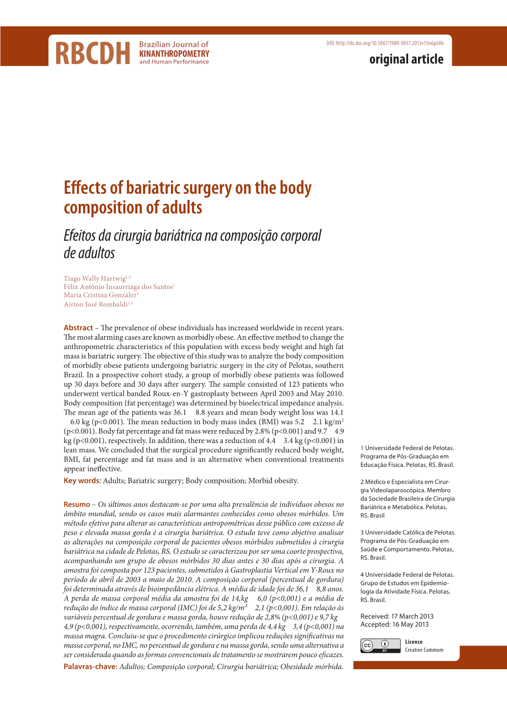 Effects of Bariatric Surgery on the Body Composition of Adults Efeitos Da Cirurgia Bariátrica Na Composição Corporal De Adultos