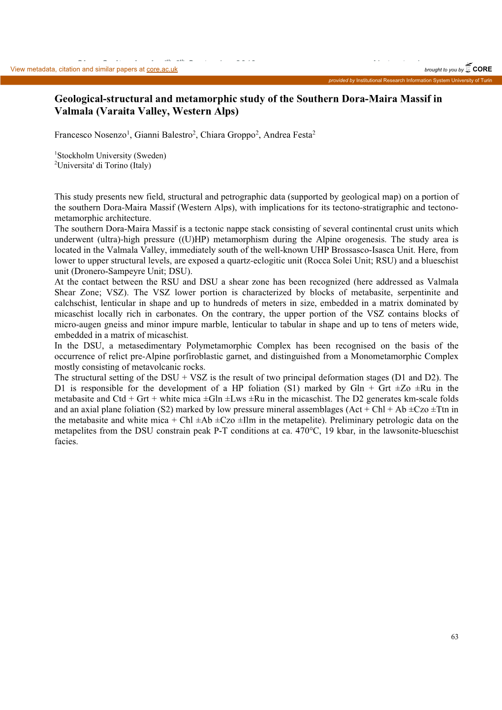 Geological-Structural and Metamorphic Study of the Southern Dora-Maira Massif in Valmala (Varaita Valley, Western Alps)