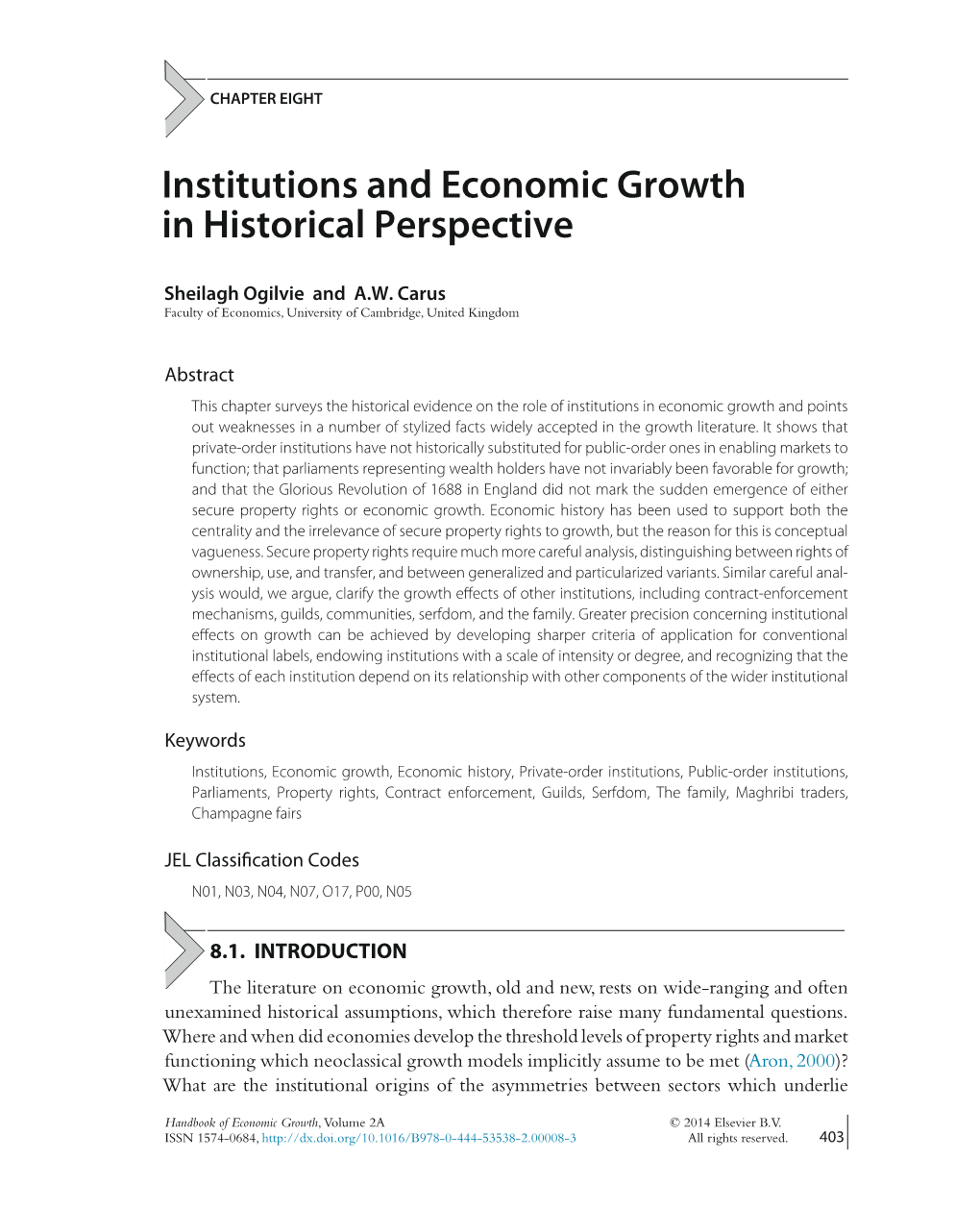 Institutions and Economic Growth in Historical Perspective