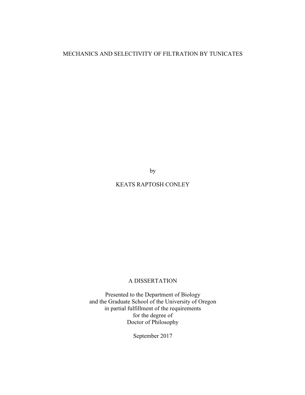 MECHANICS and SELECTIVITY of FILTRATION by TUNICATES By