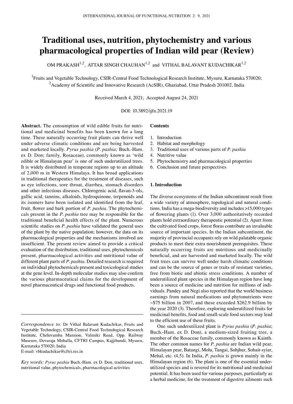 Traditional Uses, Nutrition, Phytochemistry and Various Pharmacological Properties of Indian Wild Pear (Review)