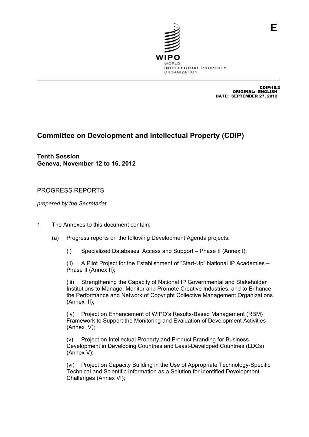 Committee on Development and Intellectual Property (CDIP) s2