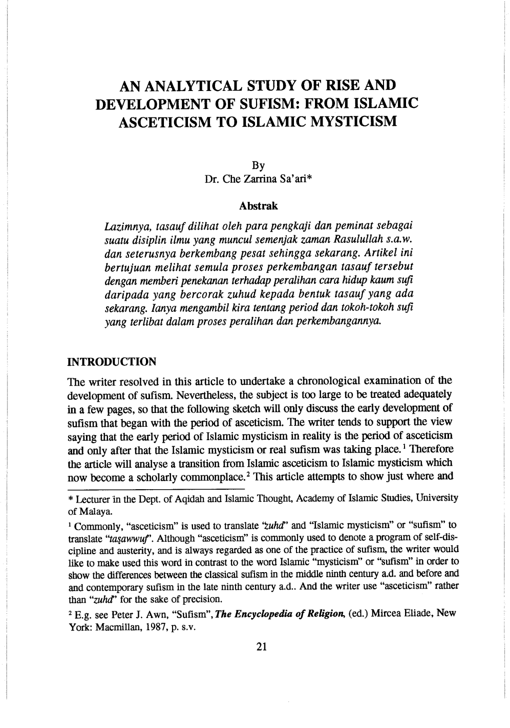 Development of Sufism: from Islamic Asceticism to Islamic Mysticism