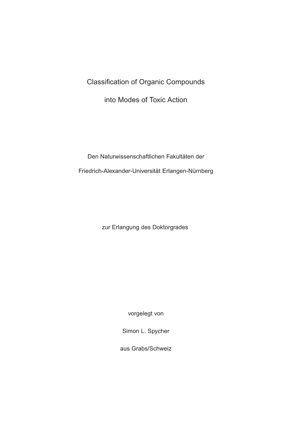 Classification of Organic Compounds Into Modes of Toxic Action