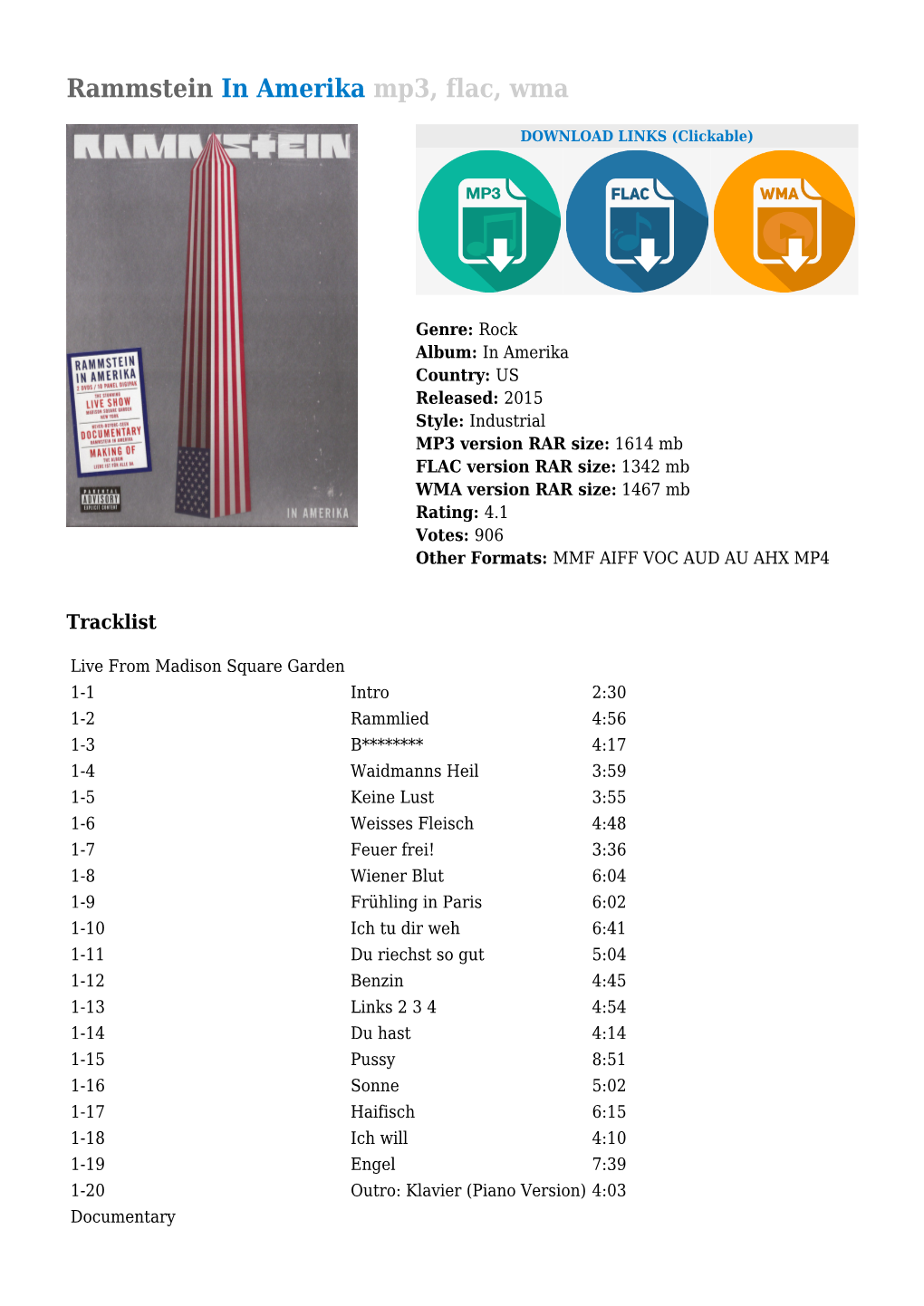 Rammstein in Amerika Mp3, Flac, Wma