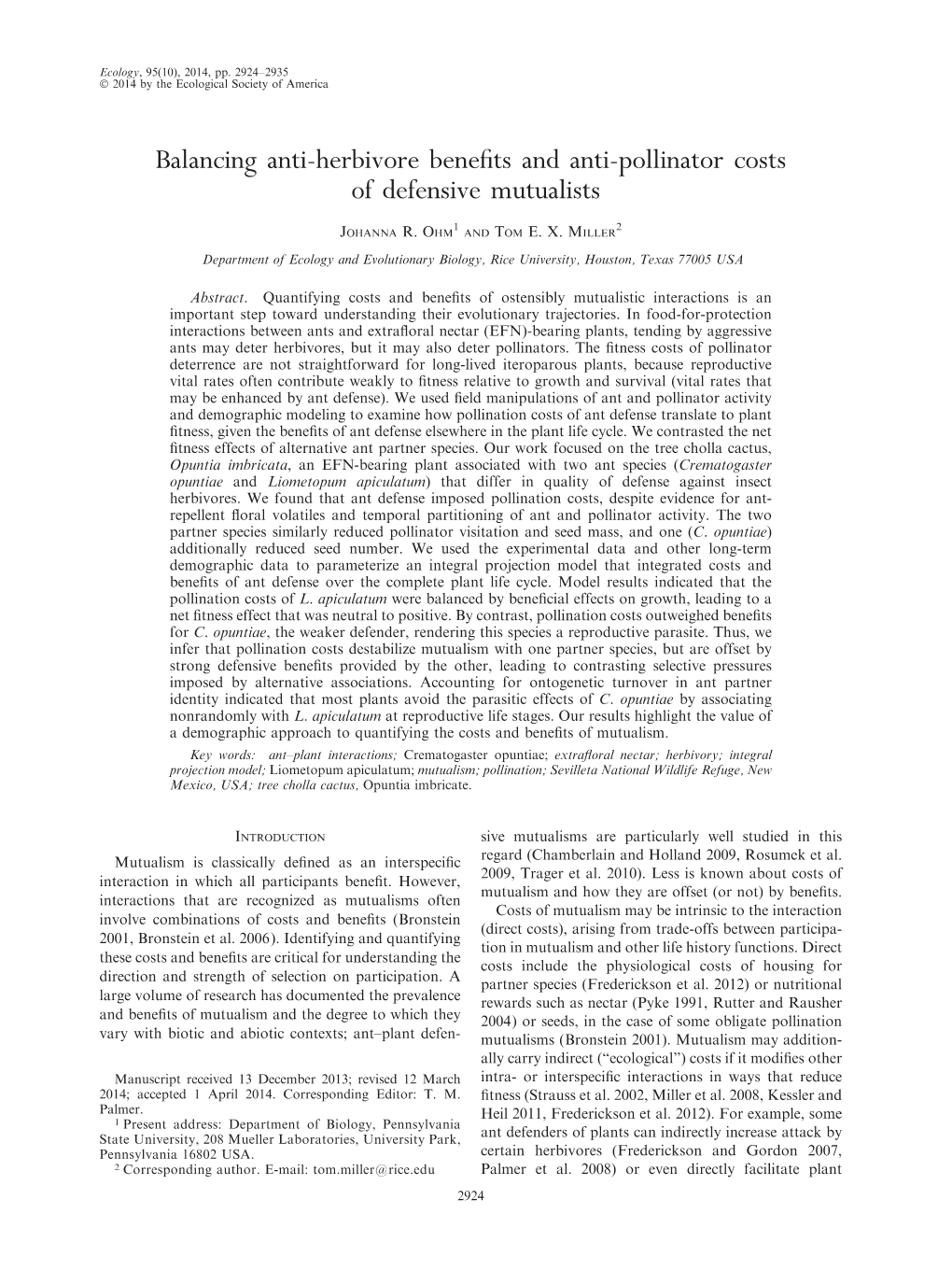 Balancing Antiherbivore Benefits and Antipollinator Costs of Defensive