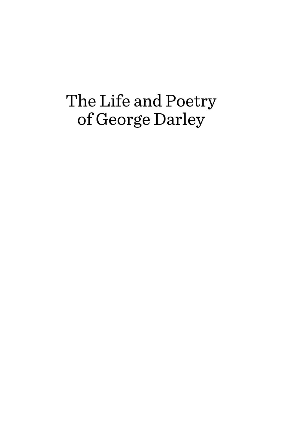 The Life and Poetry of George Darley