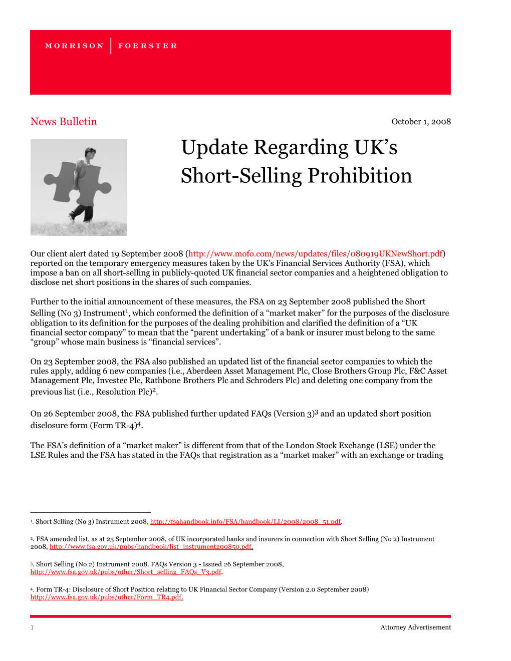 Update Regarding UK's Short-Selling Prohibition