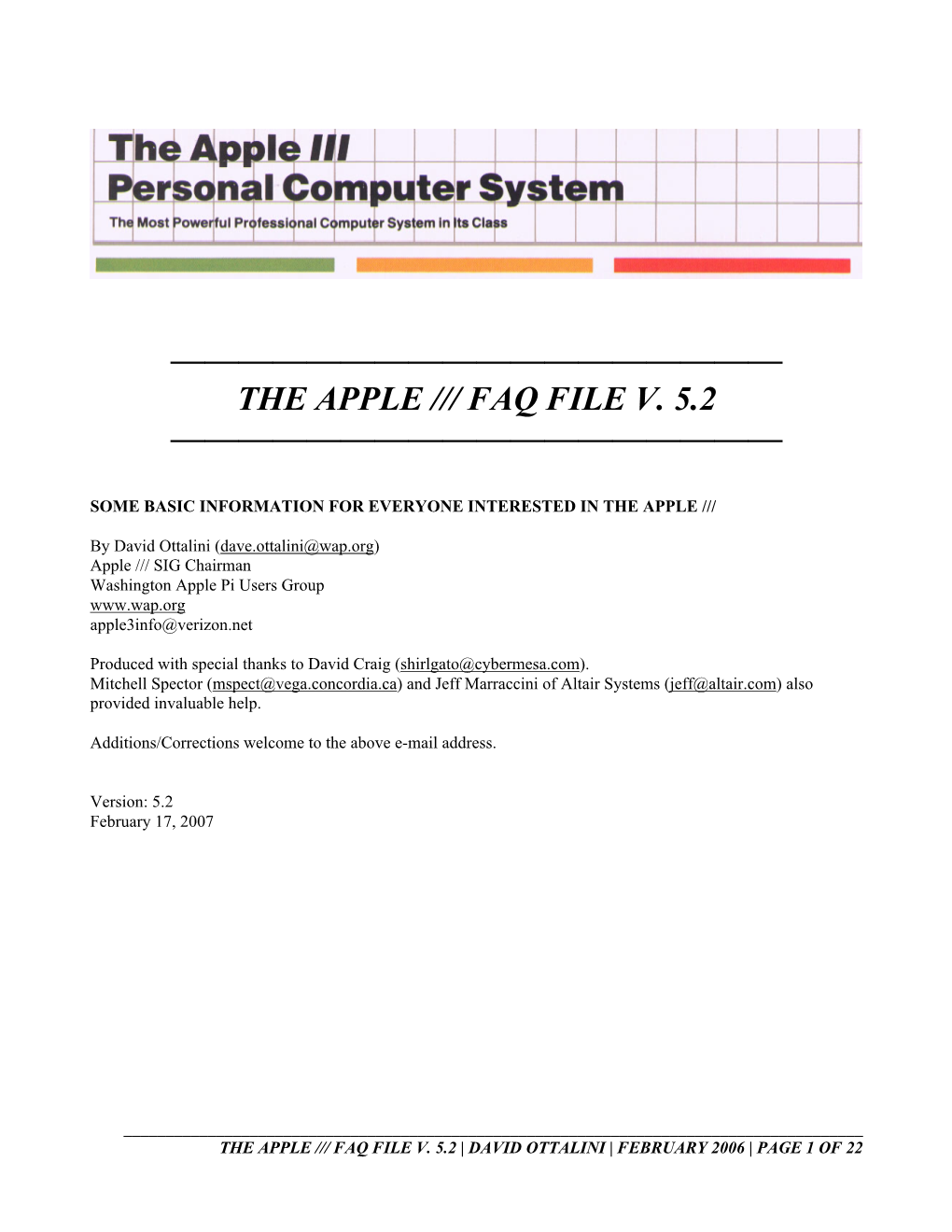 —————————————————— the Apple /// Faq File V. 5.2 ——————————————————