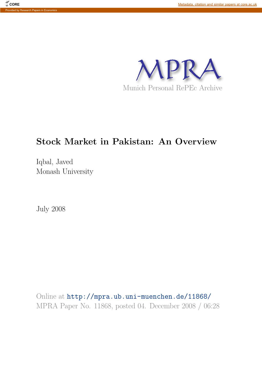 Stock Market in Pakistan: an Overview