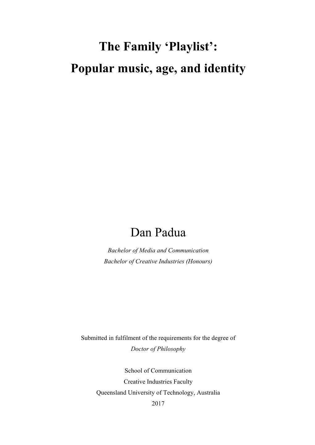 Popular Music, Age, and Identity Dan Padua