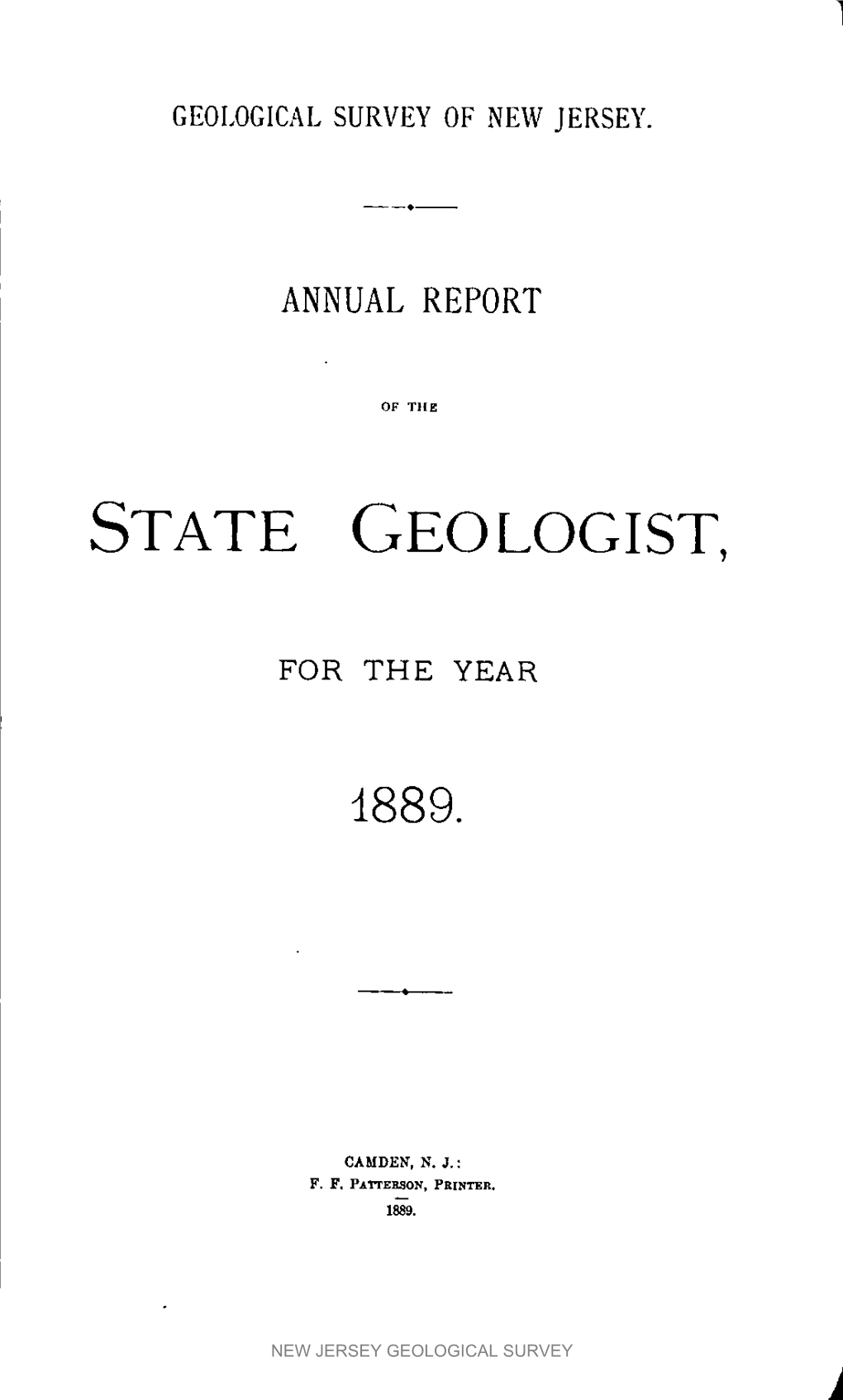 Annual Report of the State Geologist for the Year 1889