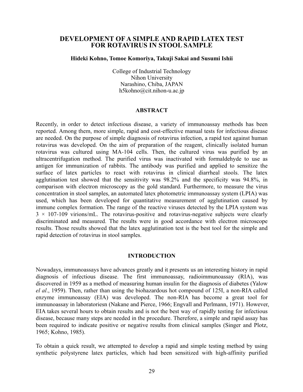 Development of a Simple and Rapid Latex Test for Rotavirus in Stool Sample