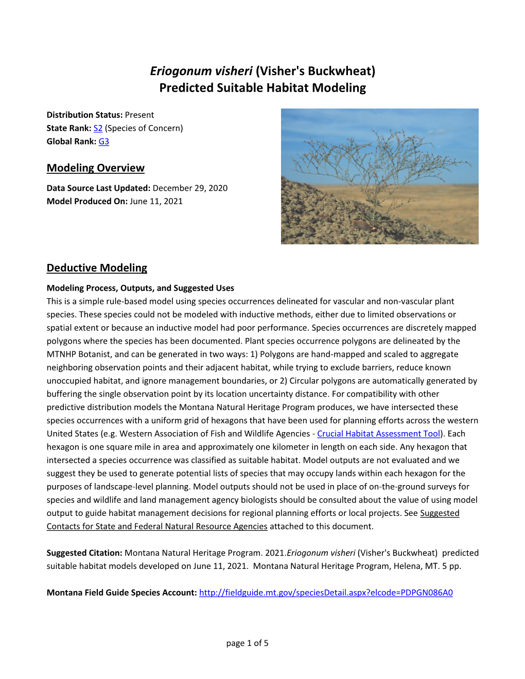 Eriogonum Visheri (Visher's Buckwheat) Predicted Suitable Habitat Modeling