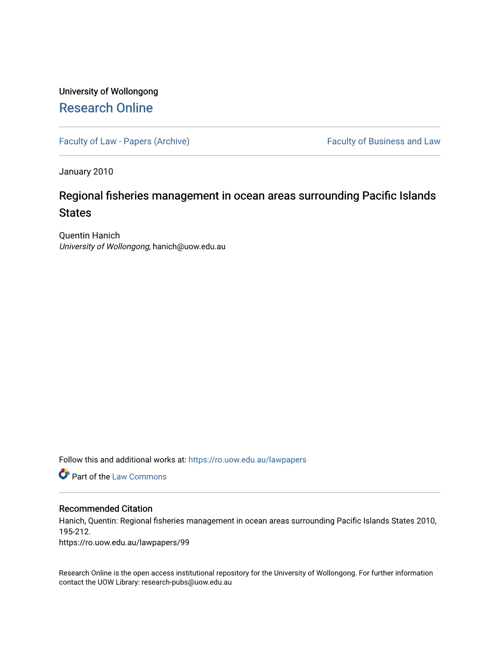 Regional Fisheries Management in Ocean Areas Surrounding Pacific Islands States