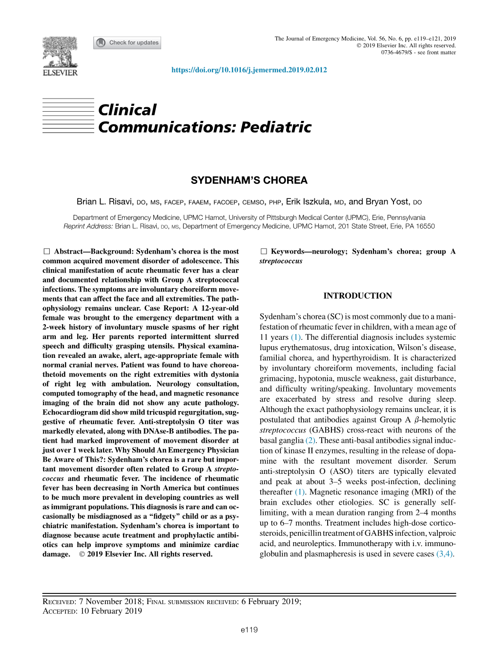 Sydenham's Chorea