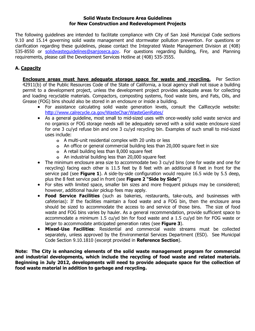 Solid Waste Enclosure Area Guidelines for New Construction and Redevelopment Projects