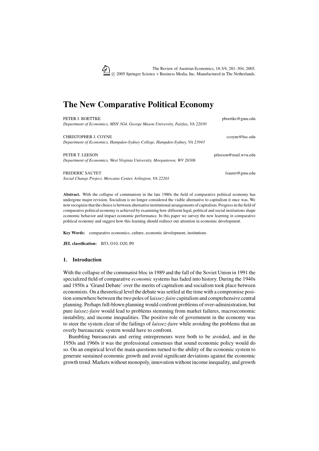 The New Comparative Political Economy